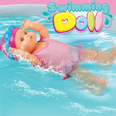 China Toy Amazon Hot Selling Kids Battery Operated 13 Inch Vinyl Baby Toys Water Proof Electric Interactive Swimming Doll For Baby Bathing for sale