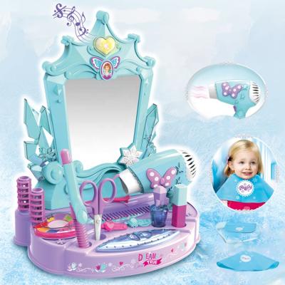 China Hot Selling Amazon Girls FLASHING Electric Makeup Set Dream Castle Dressing Table Hair Dryer Dresser Toy With Light and Music for Kids for sale