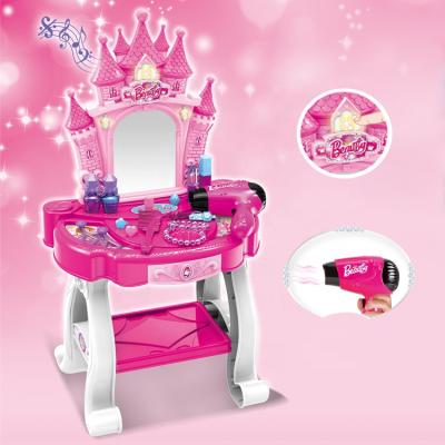 China Hot Selling Kids INSTANT DIY Make Up Light Music Pretend Toys Castle Dressing Table Beauty Playing Set With Electric Hair Dryer For Girl for sale