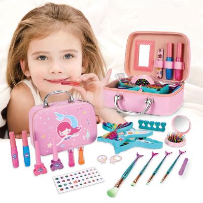 China Make Up Playing Hot Selling Amazon Girls Beauty Makeup Set New Pretend Bag Cosmetic Toy Mermaid Makeup Kid Washable Safe Dress Real Up Gift for sale