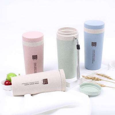 China PORTABLE 350ml Double Wall Wheat Straw Water Bottle Insulated Bamboo Fiber Coffee Tumbler BPA FREE for sale