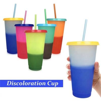 China New Style Viable Discoloration Cold Mug Color Changing Coffee Plastic Tumbler Mug With Straw for sale