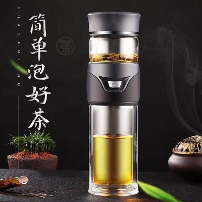 China Viable Double Wall Borosilicate Water Bottle Separation Tea Bottle Cup Glass Cup With Tea Infuser for sale