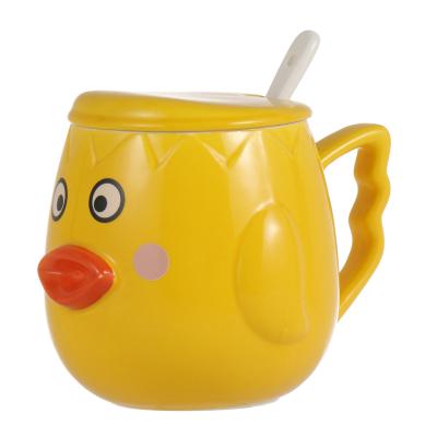 China Viable Cartoon Cute Net Red 3D Duck Ceramic Cup Creative Mug With Lid And Spoon Gift Couple Water Cup for sale