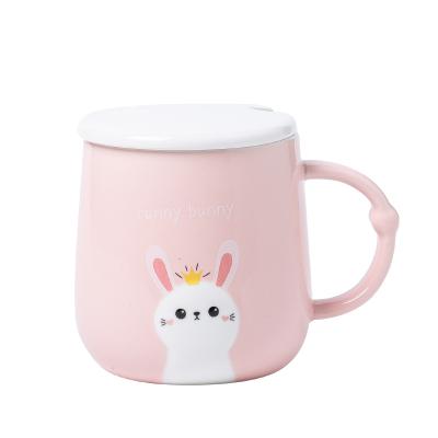 China Creative Viable Cartoon Ceramic Cup Cute Girl Heart Cup Water Cup With Cover And Spoon Office Couple Coffee Mug for sale