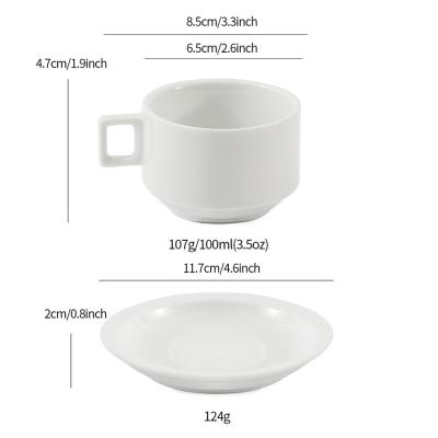 China Sustainable Creative Ceramic Coffee Cup And Saucer Set With Iron Sight Afternoon Tea Cup European Statistical Institute Pure White Coffee Cup for sale