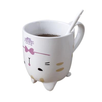 China Ceramic Mug Logo Creative Gift Couple Mug Custom Viable Cartoon 3d Embossed Ceramic Cat Mug Christmas Gift Water Mug for sale