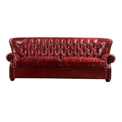 Cina Other Vintage Wine Red High Back Leather Chesterfield Sofa Set For Living Room Hotel Club Furniture in vendita