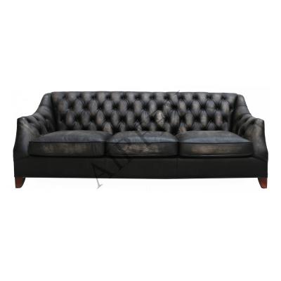 China Other Antique Black Leather Couch Button Tufted Upholstered Leather Sofa Set For Villa Living Room Hotel Club Furniture for sale