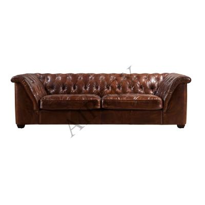 Cina Other Wide Armrest Vintage Chesterfield Leather Sofa 3 Seats For Living Room Hotel Club Furniture in vendita