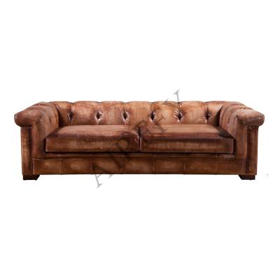 Cina Other Brandy Color Antique Distressed Leather Chesterfield Sofa Set For Living Room Hotel Club Furniture in vendita