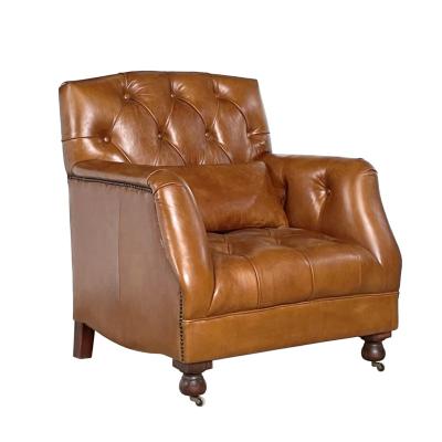 China Other Brown Seat Genuine Leather Armchair For Office Hotel Cafe Bar for sale