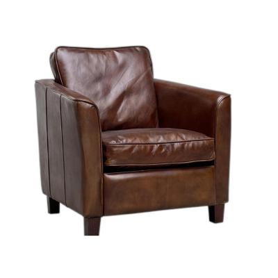 China Other Retro Brown Seat Dark Genuine Leather Head Armchair For Hotel Office Villa Living Room for sale