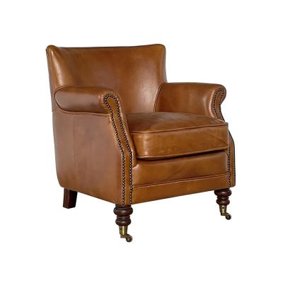 China Other Vintage Brandy Genuine Leather Seat Master Armchair With Wheels for sale