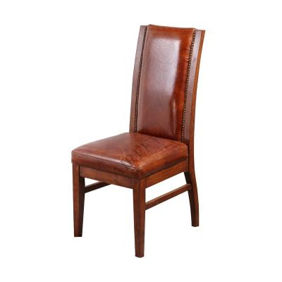 China American Style Extendable Vintage Leather Dining Chair With Wooden Legs Set Solid Wood Elegant Style For Dining Room for sale