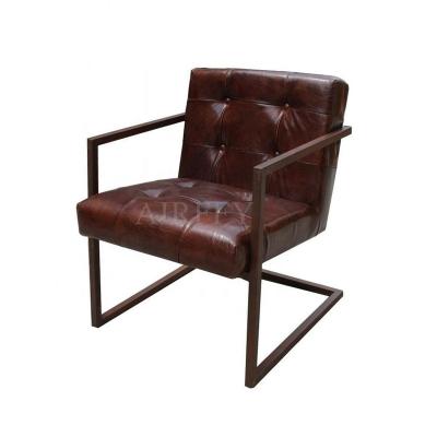 China Stretchable Square Iron Tube Frame And Vintage Top Grain Genuine Leather Dining Armchair With For Dining Room Restaurant Hotel Bar for sale