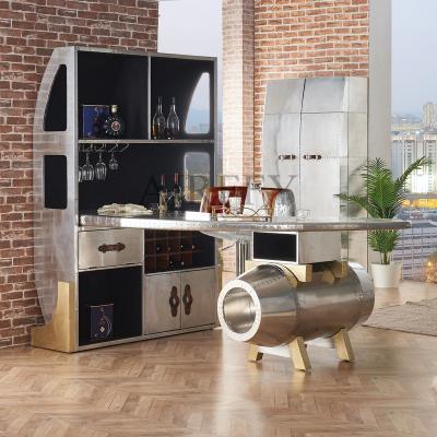 China Handmade aviation aluminum metal wing motor bar table wine cabinet combination for home club bar zu verkaufen