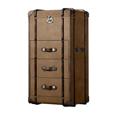 China 3 Drawer Silver Metallic Brown Canvas Chest For Living Room Cabinet Bedroom Villa Vintage Store for sale