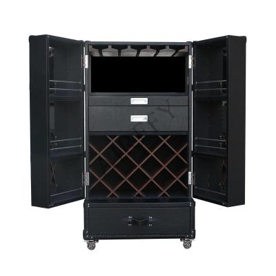 Chine Mobile High End Luxury Vintage Leather Wine Cabinet For Home Villa Clubhouse Hotel Bar Winery Dining Room à vendre