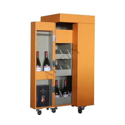 China Brandy Color Leather Wine Cabinet Movable Modern Luxury for Villa Home Clubhouse Hotel Bar Winery Dining Room for sale