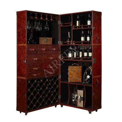 Cina Mobile Sophisticated Romantic Elegant Vintage Leather Wine Cabinet For Villa Home Clubhouse Hotel Bar Winery Dining Room in vendita