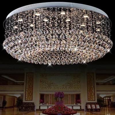 China Surface mounted high quality paror customized crystal ceiling lamp for hotel lobby round crystal ceiling lamps for sale