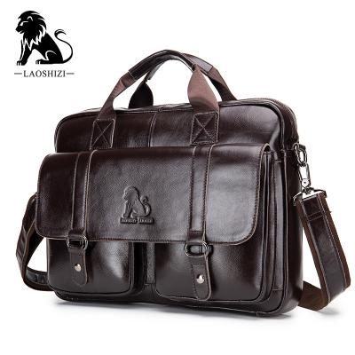 China LAOHSIZI high quality men's briefcase laptop bag shoulder bag men's leather handbag for sale