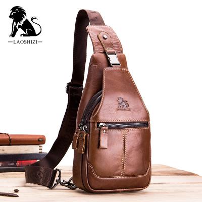 China Motion detection LAOSHIZI MEN shoulder brand casual messenger bags fashion genuine leather men leather bag male cross - body chest bag for sale