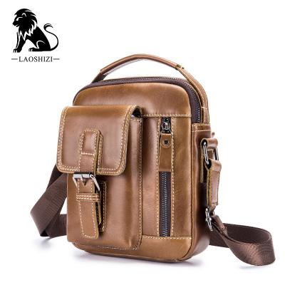 China LAOSHIZI Factory Cowhide GENUINE LEATHER Leather Shoulder Bags For Men Travel High Quality Cross - Body Bag Shoulder Man Messenger Bag for sale