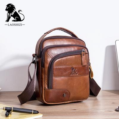 China LAOSHIZI Fashion GENUINE LEATHER Genuine Leather Messenger Bags Crossbody Men Messenger Bag Travel Shoulder Bags for sale