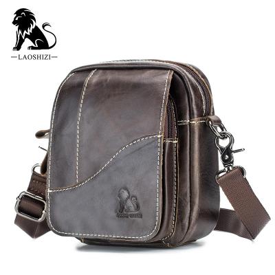 China LAOSHIZI High Quality Leather Men's Retro Shoulder Messenger Bag Men's Leather Hanging Bag Small Head Bag for sale