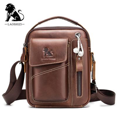 China LAOSHIZI Vintage Men Shoulder Messenger Bag Cheap Mens Daily Used Genuine Leather Cross Body Bag for sale