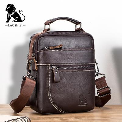 China LAOSHIZI GENUINE LEATHER Men's Handbag New Fashion Leather Cross - Body Bag Men Cross - Body Shoulder Business Men Bag for sale