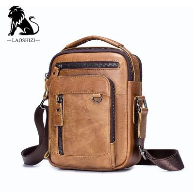 China LAOSHIZI GENUINE LEATHER Men's Handbag New Fashion Leather Cross - Body Bag Men Cross - Body Shoulder Business Men Bag for sale