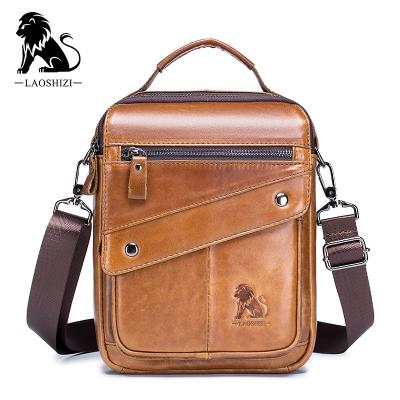 China High Quality LAOSHIZI Small Travel Handbag Cow Leather Cross - Body Men Messenger Bags For Cell Phone Passport for sale