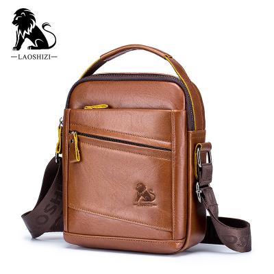 China LAOSHIZI Daily Used Small Travel Handbag Cow Leather Cross - Body Men Messenger Bags For Cell Phone Passport for sale