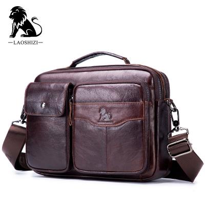 China LAOSHIZI GENUINE LEATHER First Layer Cowhide Shoulder Messenger Bag Sports 7.9 Inch Tablet Casual Leather Men's Bag for sale