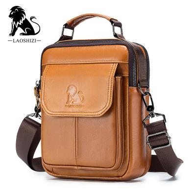 China LAOSHIZI Crazy Horse Satchel Messenger Bag Man TAS selempang kulit genuine leather men casual GENUINE LEATHER pria sling bag for sale