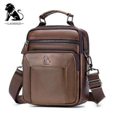 China Fashion LAOSHIZI Leather Shoulder Messenger Business Casual Bag Multifunctional Vertical Korean Handbag for sale