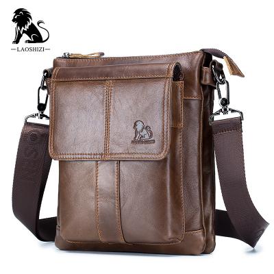 China LAOSHIZI high quality men's genuine cowhide messenger bag casual satchel shoulder bag messenger bag for sale