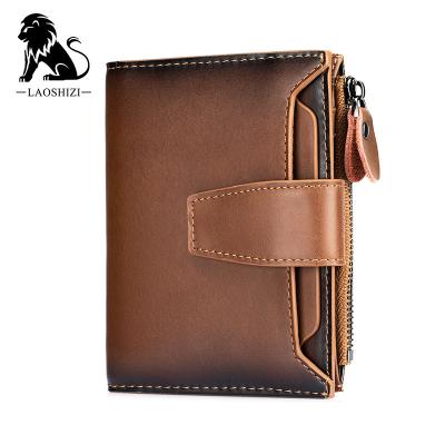 China RFID Men's Leather Short Wallet Brush Fashion Leisure Wallet Large Capacity Anti-theft Multi Card Slot for sale