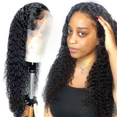 China Jerry Curl Frontal Wig 30inch Natural Black Color Unprocessed Pre Pluck Glueless Jerry Curl Brazilian Human Hair 13x4 Lace Frontal Wigs for sale