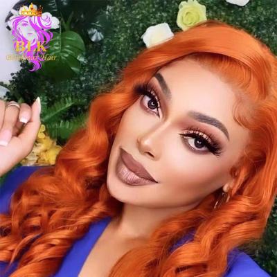 China 350 color body wave hd lace 13X4 ginger orange frontal wig Ombre Ginger Colored Wigs Small Knot Pre-plucked 13X4 HD lace headband lace Ginger Orange Color Wig For White Women for sale