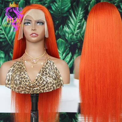 China 350 human hair wig 100% hd ginger color 13X4 lace wig BLKHAIR human hair wigs Brazilian ginger 350# color wig 180% density 13X4 ginger silky straight frontal lace frontal for sale