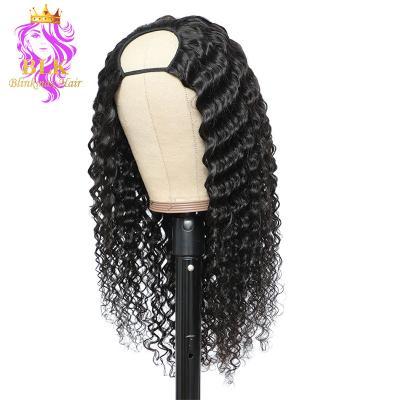 China Deep wave u part wig can be dye and change design unprocessed raw remy virgin hair 180 density u part u part wig unprocessed raw remy part wig for sale