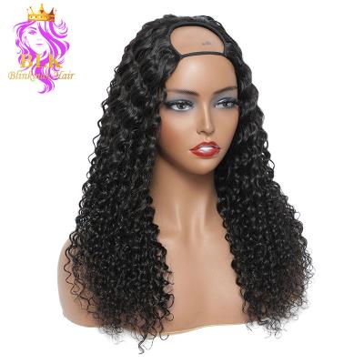 China Deep wave u part wig u part wig Cambodian natural black color deep curl u part wig for black women for sale