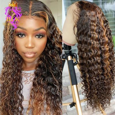 China 150% Density Brazilian Huaman Human Hair 13X4 30inches Highlight Wigs 13X4 Deep Waves 150% Ombre Wave Highlight HD Transparent Lace Wig for sale