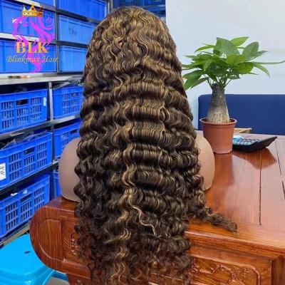 China Highlight Wigs 13X4 Cuticle Aligned 100% Virgin Hair Frontal Wig Highlighted Wigs 4/27 Highlight Piano Color Deep Wave Transparent Lace Wig for sale