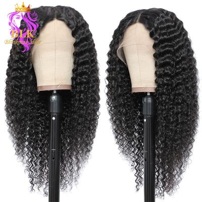 China Glueless Deep Wave Frontal Wig With Combs 32inch 34inch Malaysian Virgin Human Hair Deep Wave Pre Plucked HD Transparent Lace Frontal Wig for sale