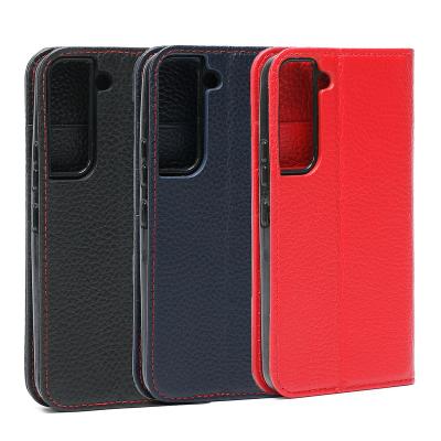 China High Quality Genuine Leather Strong Magnetic Shockproof Factory Flip Wallet Card Holder Phone Case For Samung Galaxy S22 S21 Ultra Case for sale